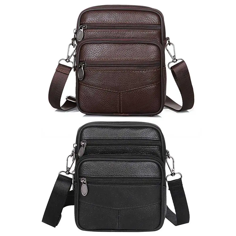 Sacs à bandoulière multifonctionnels en cuir de vachette pour hommes, sacs de messager, mode simple, portable, multi-poches, décontracté pour le sport en plein air