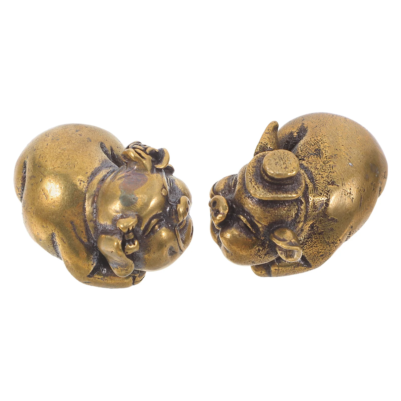 

Brass Pig Statue Vintage Decor Couple Figurine Animal Golden Desktop Lovers Home