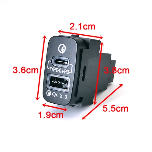 Imagen 2 del producto Cargador rápido de coche con doble USB y LED rojo, tipo C, PD, QC3.0, para Mitsubishi Outlander Lancer EX Pajero V73 V93 V97, 1 unidad