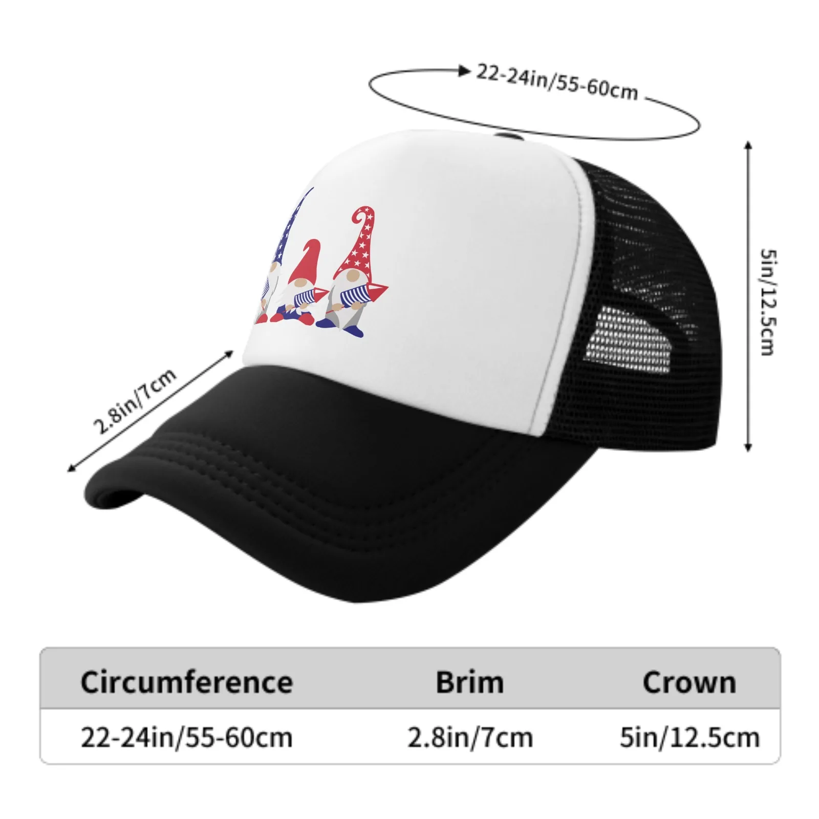 Gorra de béisbol de malla con estampado de gnomos patrióticos, sombreros de camionero, deportes al aire libre, ajustable, lavado, Snapback, papá