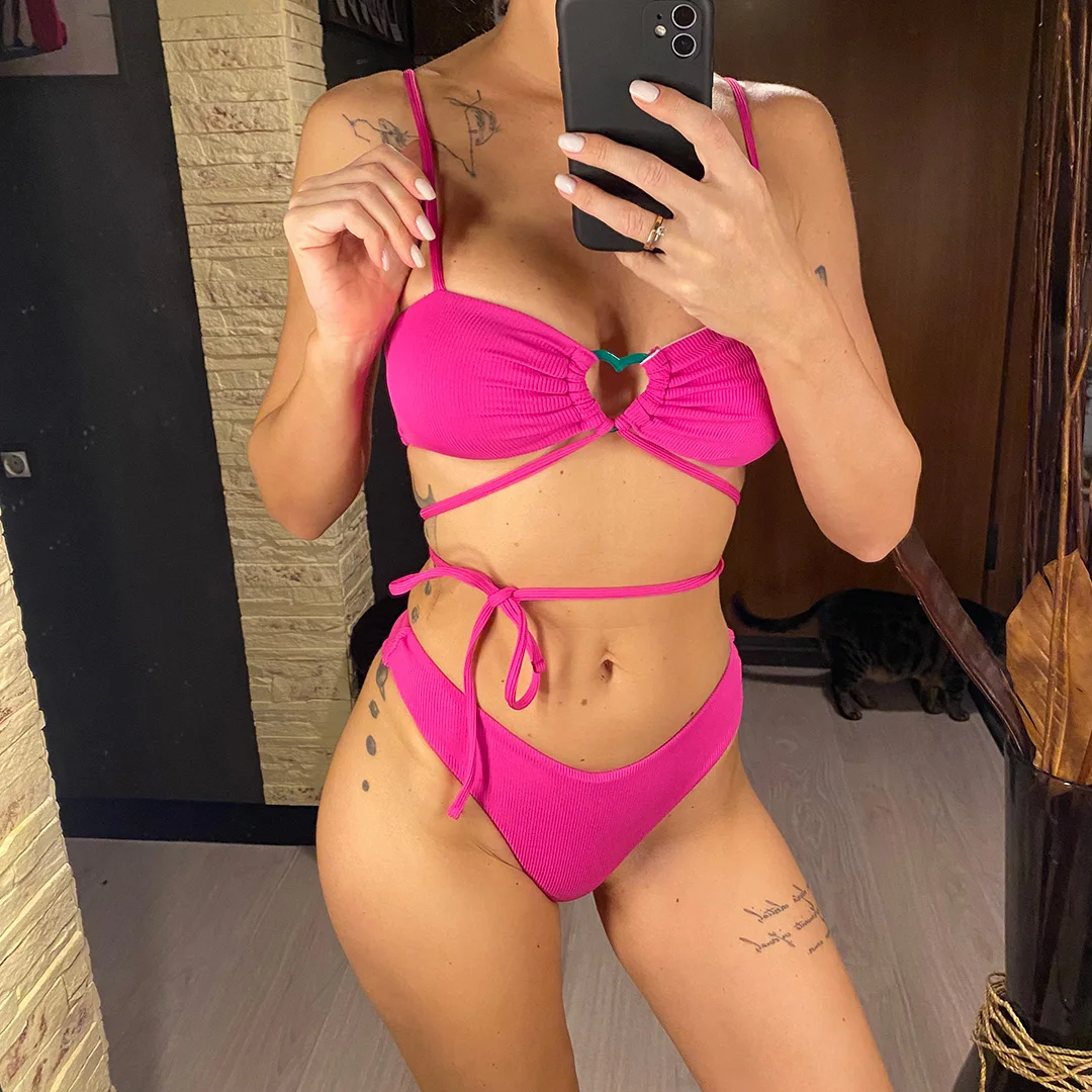 Wrap-Around-Bikini mit Rock und Tanga, Damen-Badebekleidung, dreiteiliger Bikini-Set, Badeanzug, Damen-Bikini V4071 – Detail 20