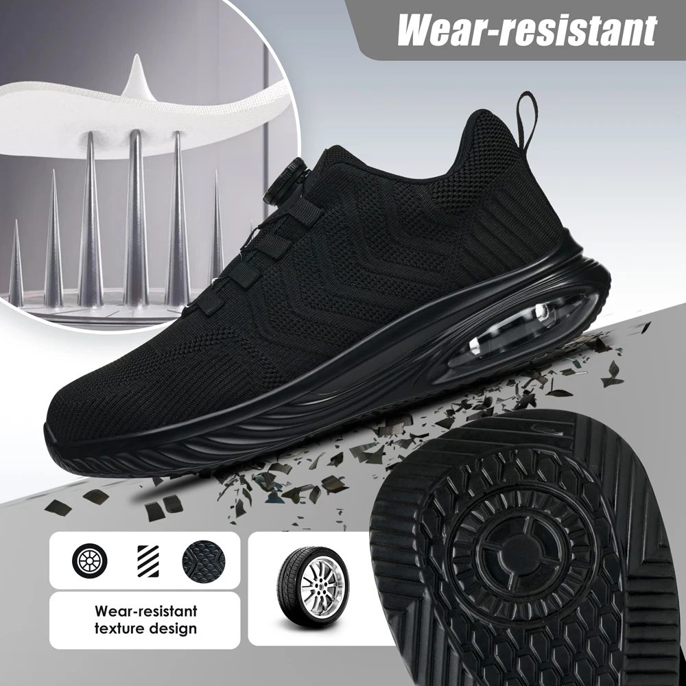Sicherheitsschuhe mit drehbarem Knopf für Herren, Luftpolster-Arbeitsschuhe, Stahlkappenschuhe, pannensichere Sicherheitsschutzschuhe, Arbeitsstiefel