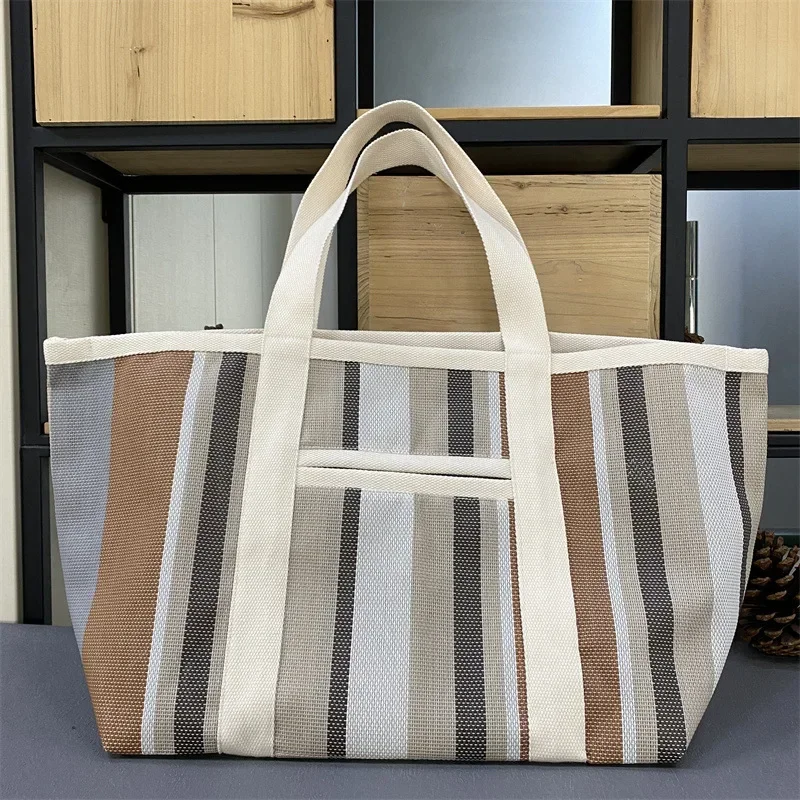 

Large Capacity Shopping Tote Woman's Colorful Striped Weave Bags Simple Single Shoulder Underarm Bag Casual Lady Big Handbags