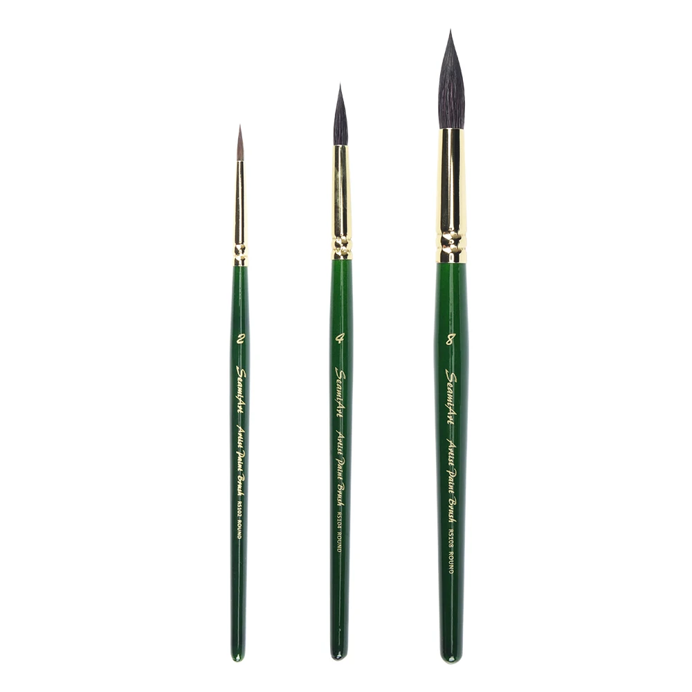 SeamiArt 3pc Sable Squirrel Watercolor Brush Painting Brushes Gift Set Round Pointed for Animal Hair Lover Art Paint Supply