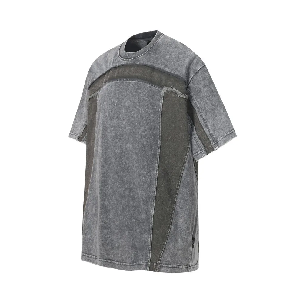 Patchwork Bright Line Washed Thick Distressed T Shirts Oversize Goth Grunge T-shirt Summer Tops Tees Streetwear for Men Women