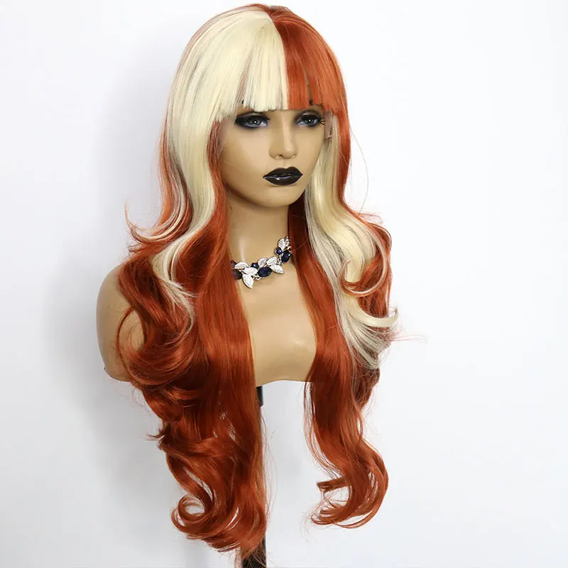 Orange Color Synthetic Loose Wave 13x4 Lace Front Wig Gluess Heat Resistant Drag Queen Cosplay Wigs For Black Women Pre Plucked