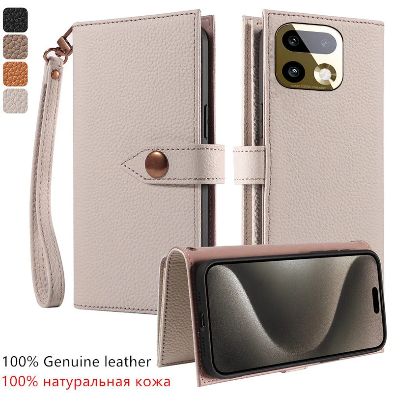 

Premium 100% Genuine leather card slot wallet Cover For Realme 16 Pro+ RMX5131 Pro Magnetic button Fall prevention phone Case