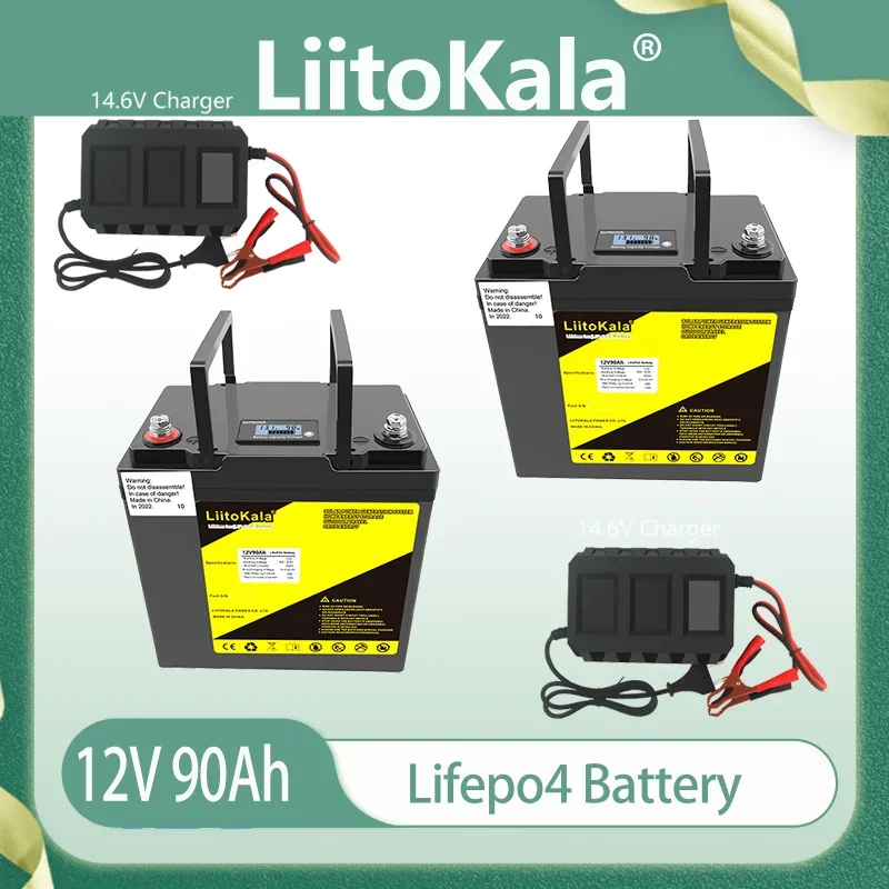 2pcs LiitoKala 12.8V 90Ah LiFePO4 Battery Pack for 24V90Ah/12V180Ah Waterproof for Solar Camper Yacht Inverter Engine Moto