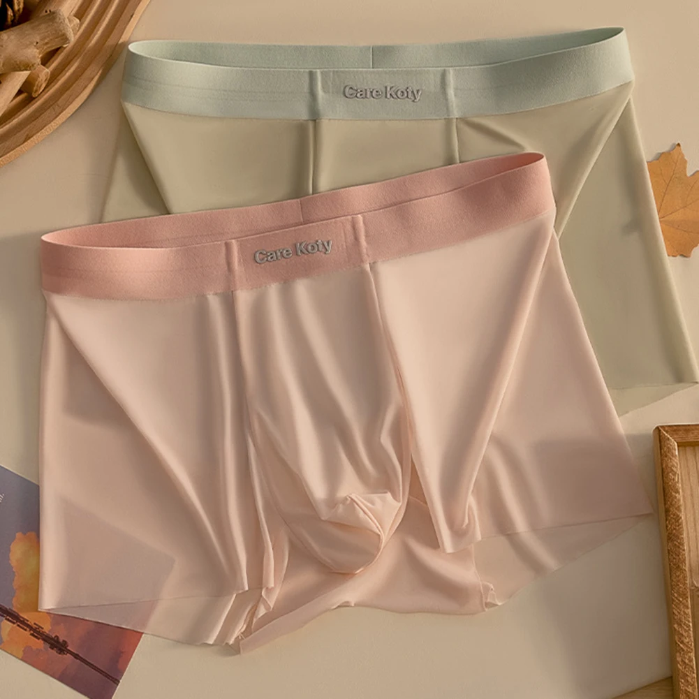 

See Through Ice Silk Mens Middle Waist Boxers Shorts U Convex Pouch Underwear Comfortable Breathable Seamless Panties