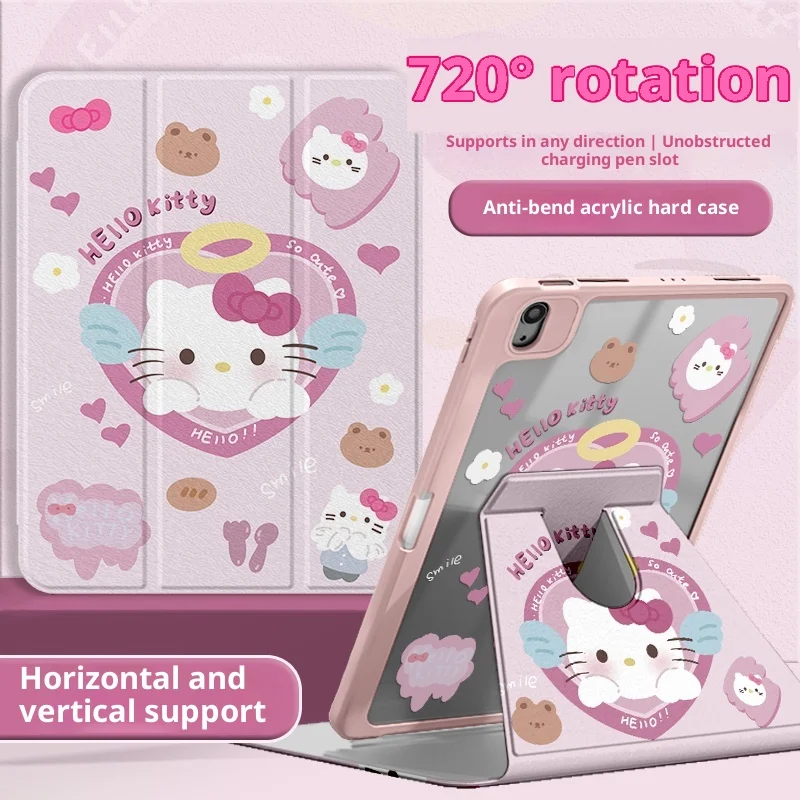미니소 헬로키티 아이패드 케이스 푼다 아이패드 A16 11인치 10세대 11세대 태블릿 커버 에어 3 4 5 M2 M3 프로 M4 미니 6 7 보호 쉘
