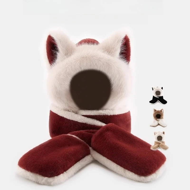 شتاء دافئ آذان الثعلب الأحمر أفخم قبعة وشاح قفازات الخريف والشتاء ركوب الدراجات قبعة الأذن التزلج #5