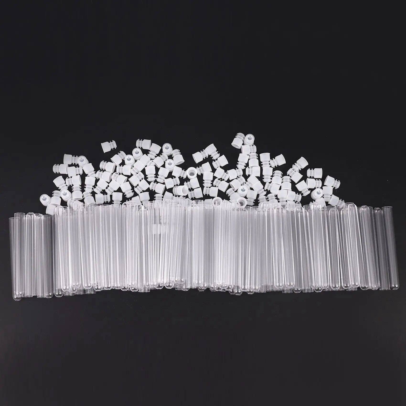 ABRI-200Pcs Clear Plastic Test Tube With Cap 12X100mm U-Shaped Bottom Long Transparent Test Tube Lab Supplies