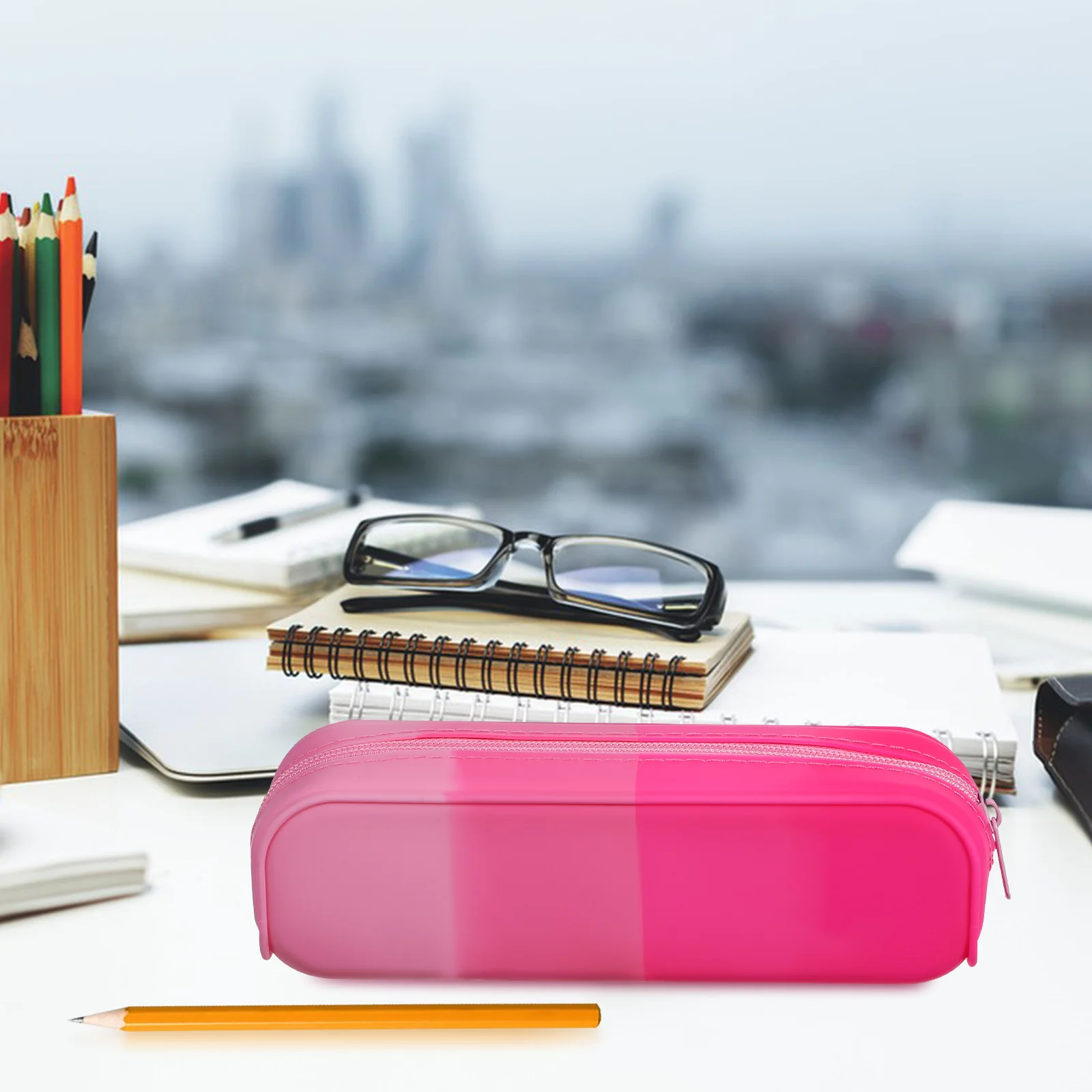 Estuche fino para lápices de maquillaje, bolsa para brochas de maquillaje, tocador pequeño rosa