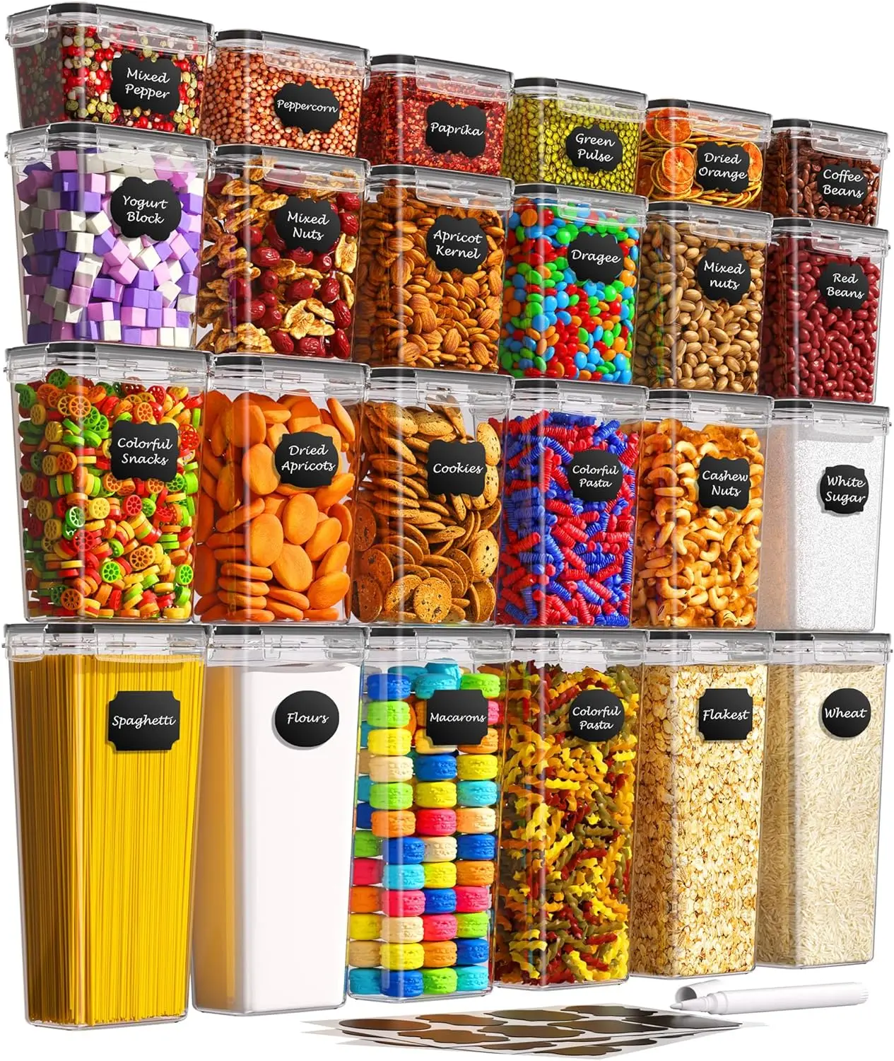 

24 шт. герметичные контейнеры для хранения продуктов питания с крышками, организация и хранение кухонной кладовой, пластиковая канистра для еды без BPA