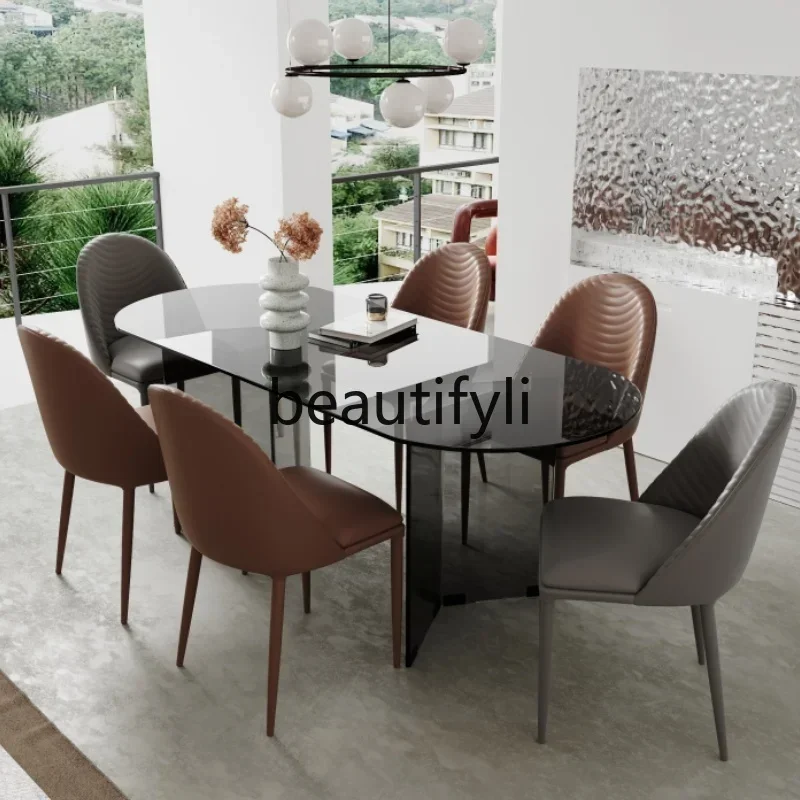 LXItalian الحد الأدنى طاولة طعام زجاجية غرفة الطعام المنزلية جدار جزيرة طاولة طعام كراسي متجر طاولة المفاوضاتSSS