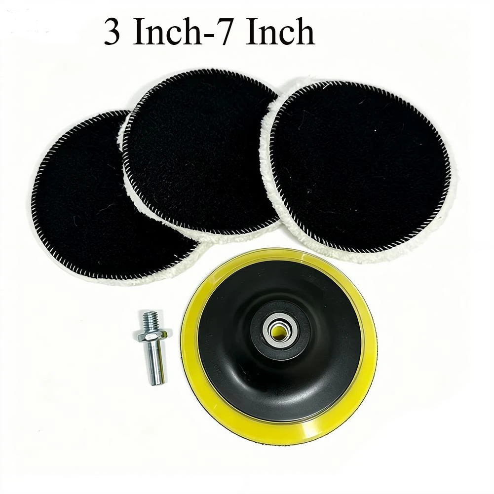 5PCS Wool Polishing Buffing Pad Set with 3/4/5/6/7 Inch Wool Buffing Wheel for Drill, Compound Waxing Polishing for Car Polisher