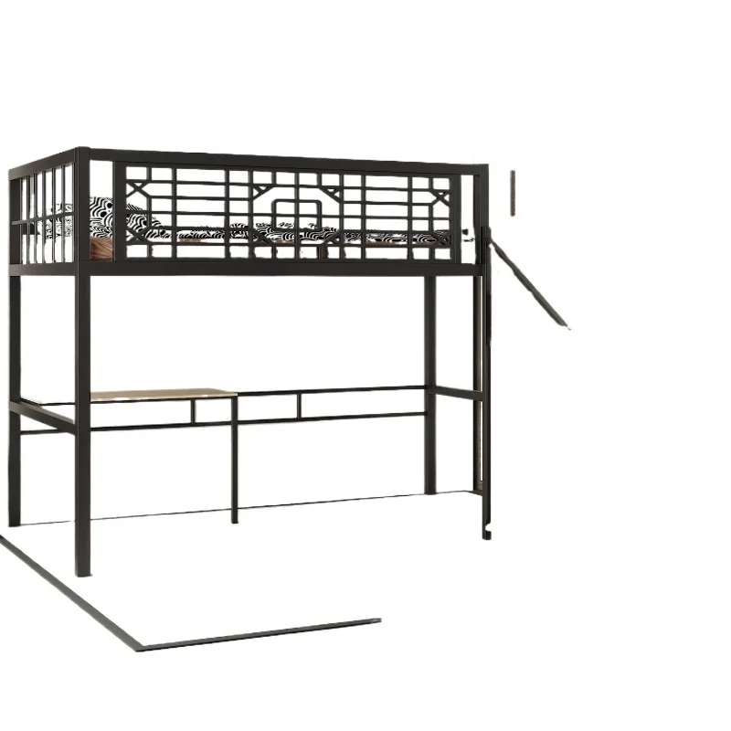 

New Chinese wrought iron bed loft elevated bed sheet bed small apartment apartment space saving belt
