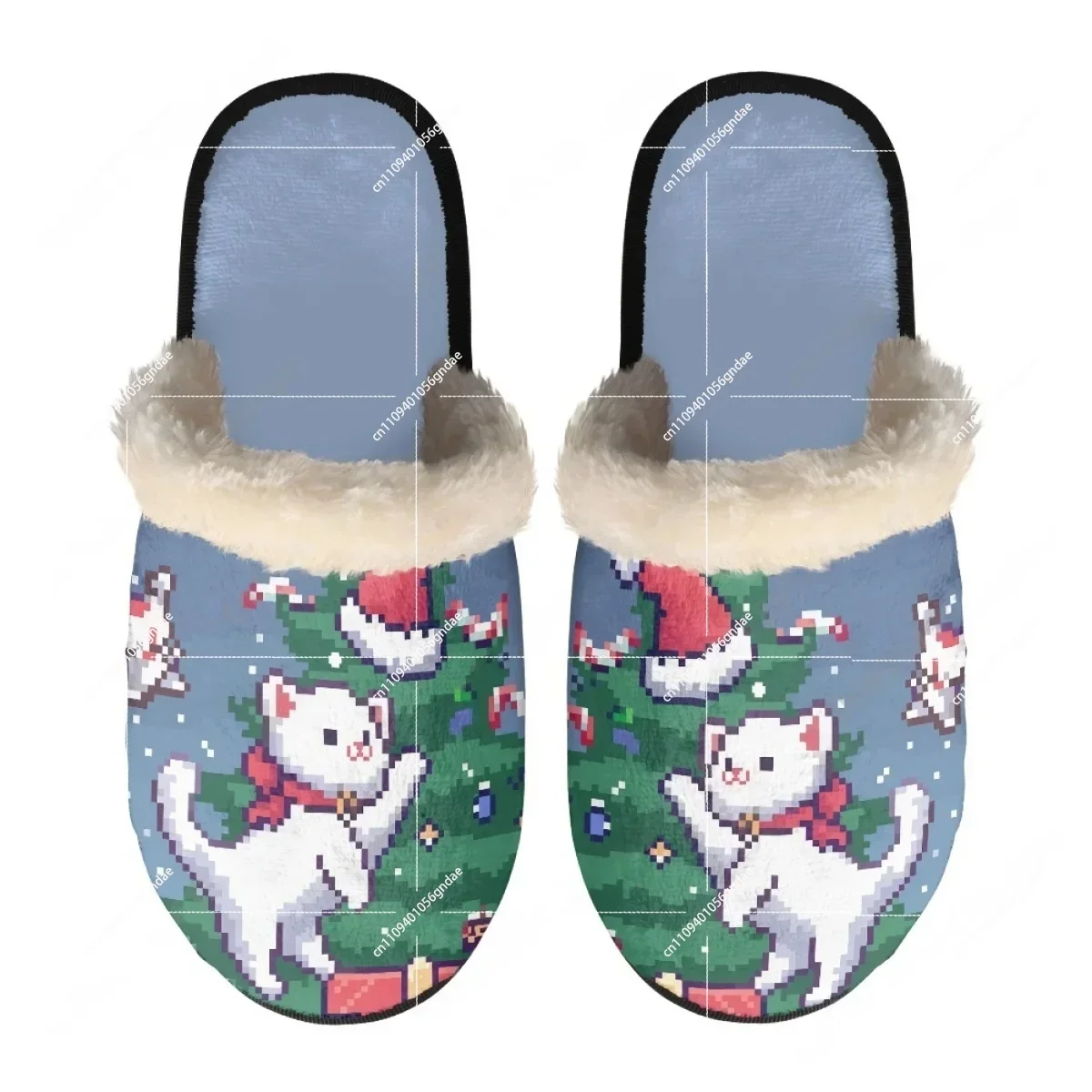 Christmas Pixel White Cat Slippers Mens Womens Home Cotton Plush Bedroom Casual Keep Warm Customized Thermal Lightweight Slipper