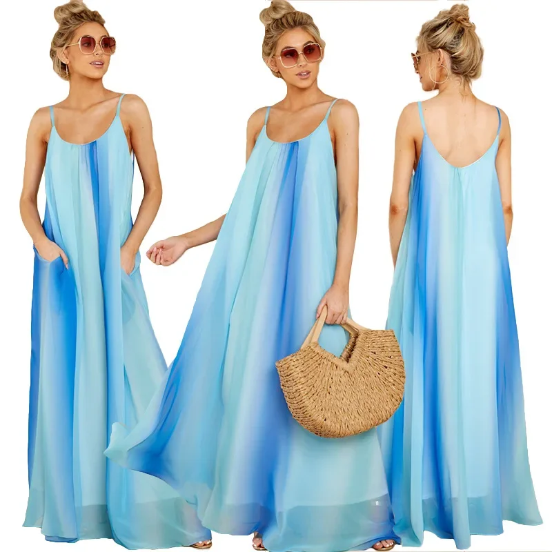 

Women's Summer Casual Loose Sundress Maternity Sleeveless Spaghetti Strap Beach Maxi Long Dress Flowy Dresses