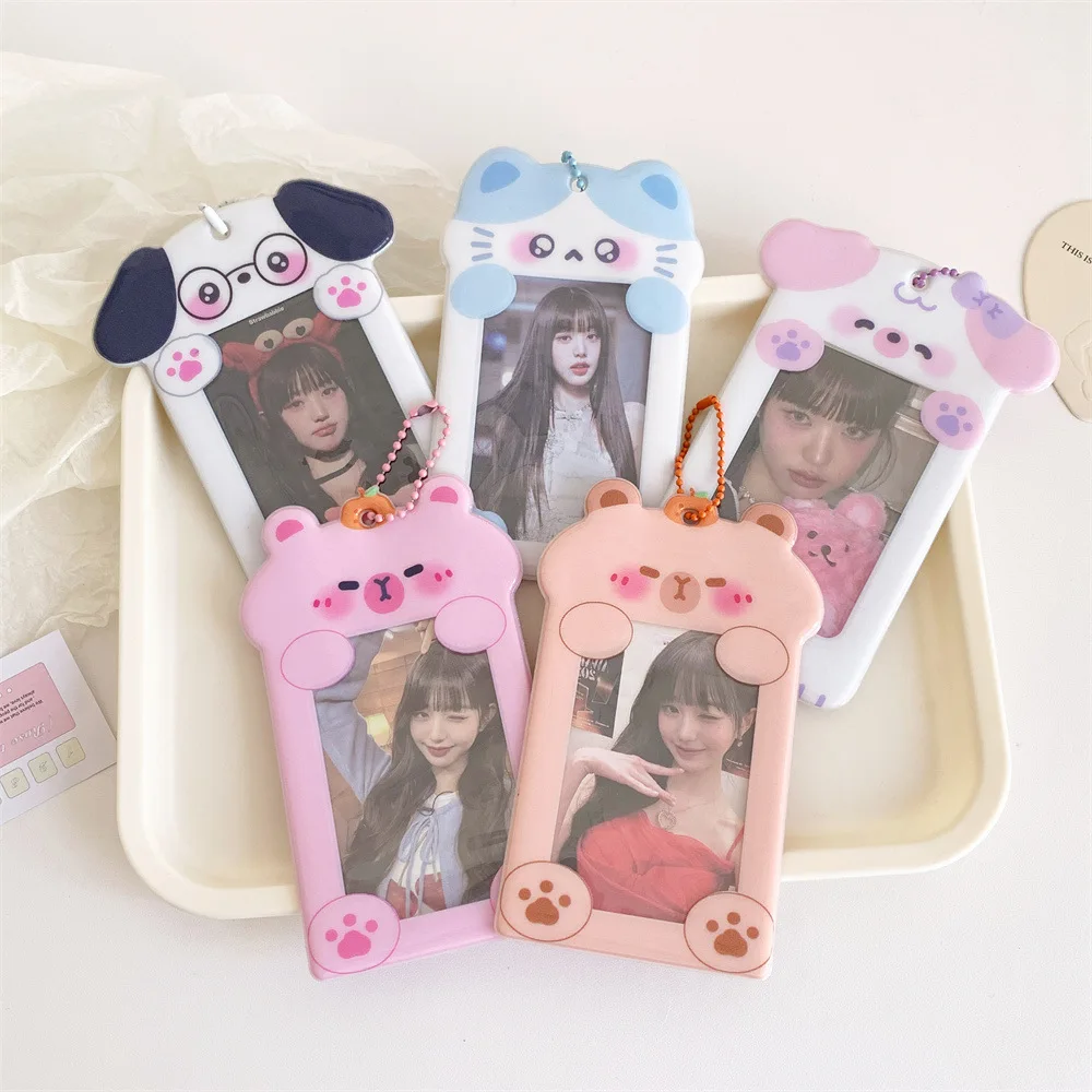 PVC Kinds Cartoon Animal Photo Card Holder Pockets for 2.6x3.7 Inch Mini Photo Sticker & Name Card 3 Inch Photos with Key Chain