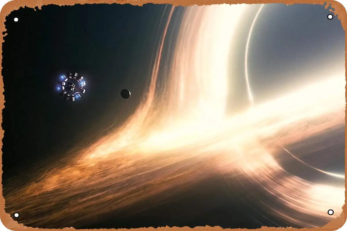 Interstellar Black Hole Science-Fiction-Poster, Blechschild, Retro-Vintage-Wandkunst, Dekor, Metallschild, 20,3 x 30,5 cm großes Schild