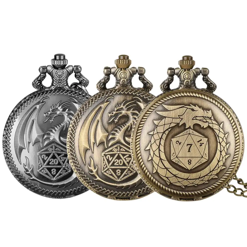 Steampunk Dragon Quartz Pocket Watch Necklace for Men And Women Metal Pendant with Arabic Numerals Dial Unique Timepiece G