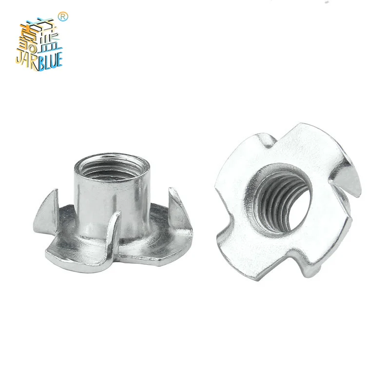 10/ 50pcs M3 M4 M5 M6 M8 M10 M12 Four Claws Nut T-nut Blind Pronged Insert T-Nut for Wood Furniture Hardware