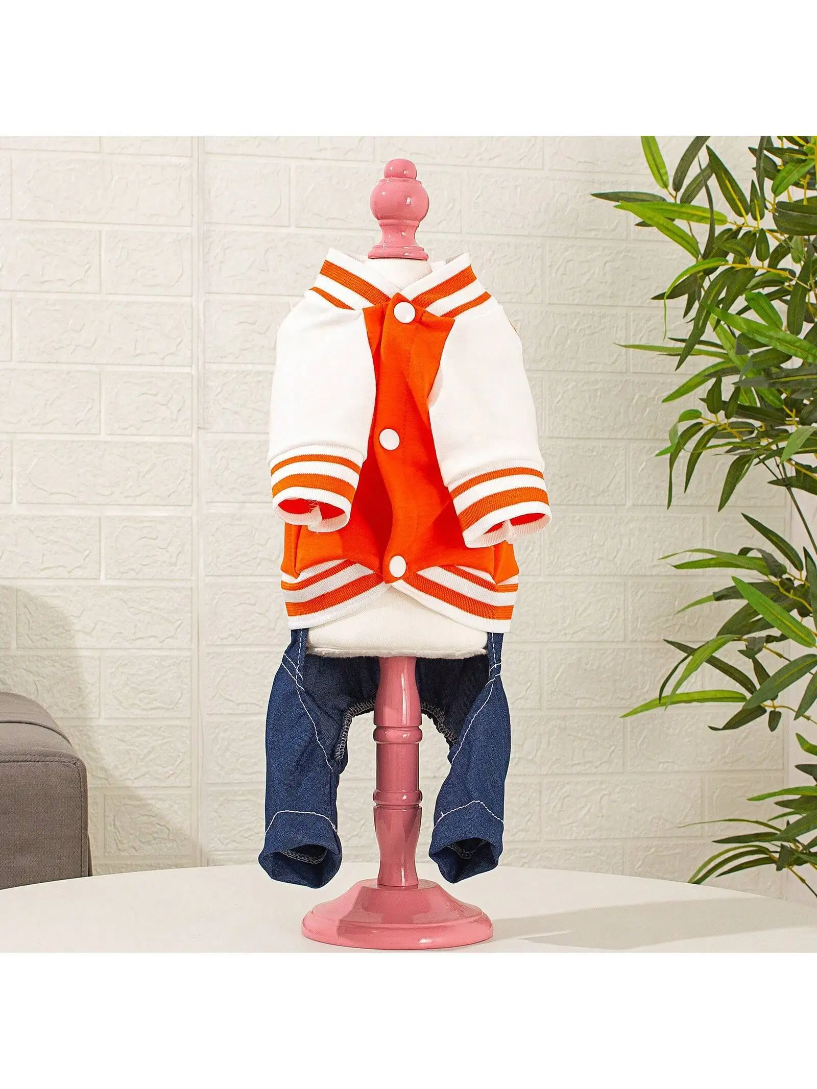 1pc Pet Four-Legged Jumpsuit With Printed Letters And Orange Flaming Design, Spring And Autumn Clothes For Cats And Dogs