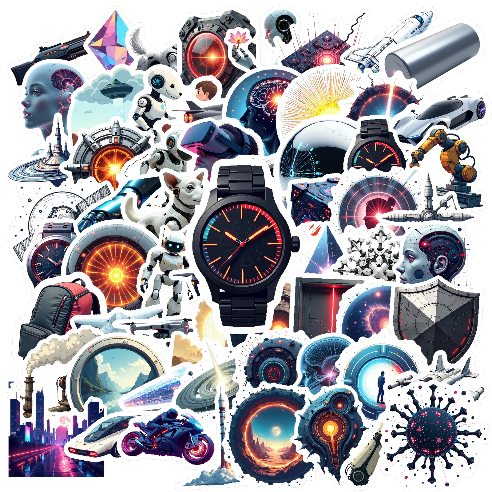 35-70 قطعة ملصقات الخيال العلمي المستقبلي استكشاف عالم التكنولوجيا والفضاء القرطاسية ملصق مكافأة Diy بها بنفسك الأمتعة لوح التزلج