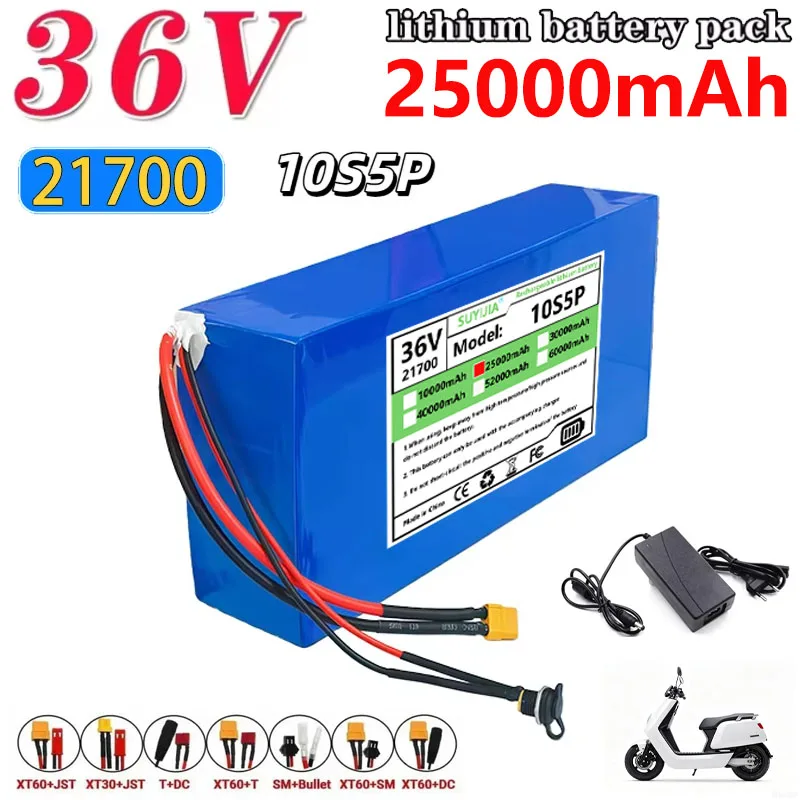 1000W High-power with BMS Customizable with Various Connector Plugs 36V 10S5P 25Ah Battery 21700 Li-ion Battery Pack