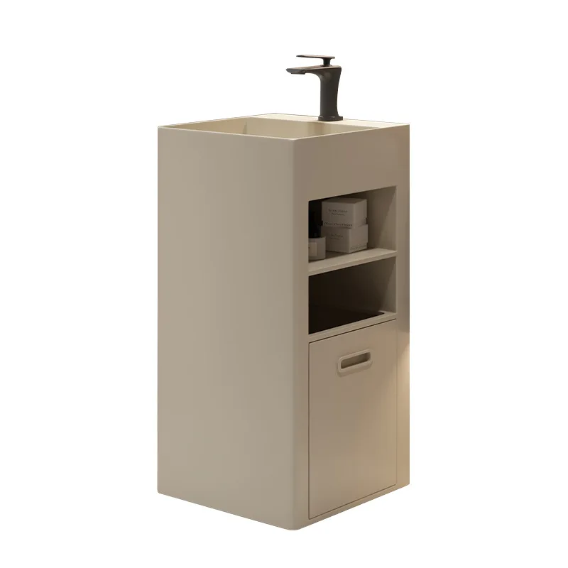 

New Chinese Creative Black Stainless Steel Column Basin Washbasin Cabinet Combination Storage Trash Can Integrated Washbasin