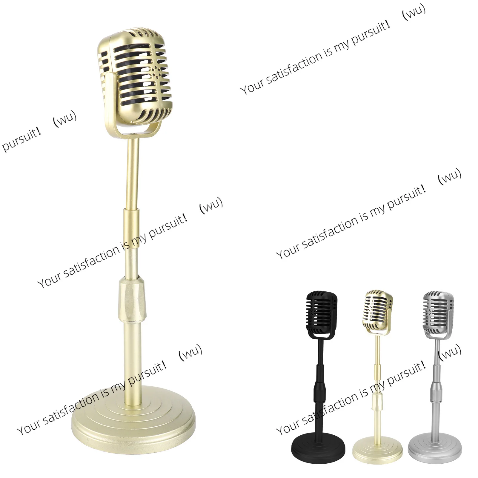 Realistic vintage microphone model with a stable base and support rod, suitable for photography and new products