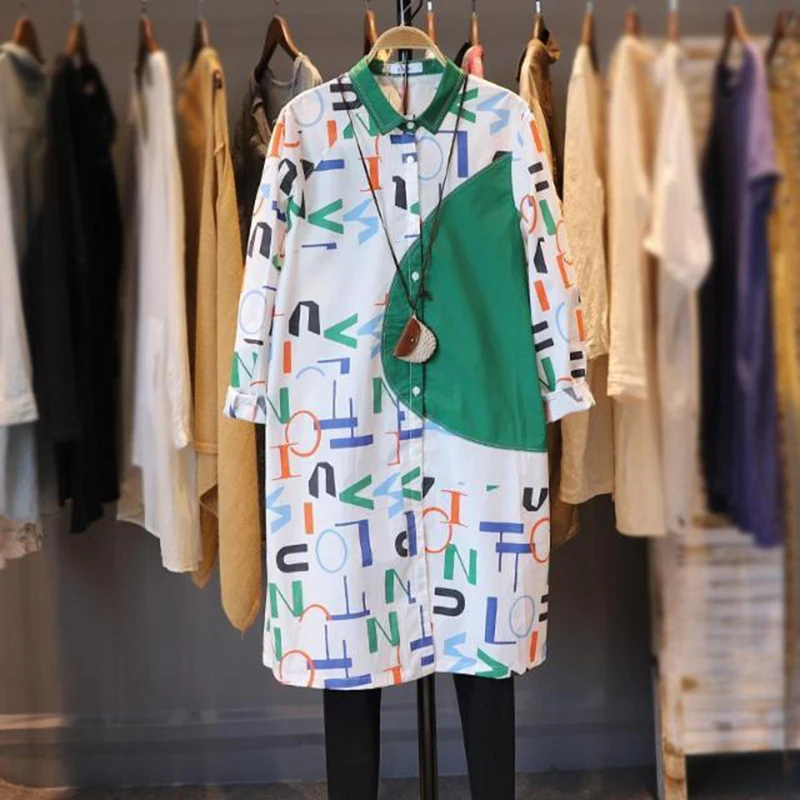 Women Long Shirts Blouse Y2k Retro Vintage Cotton Shirts Female Clothes Pullovers Outerwear Oversized Long Sleeve Ladies Tops