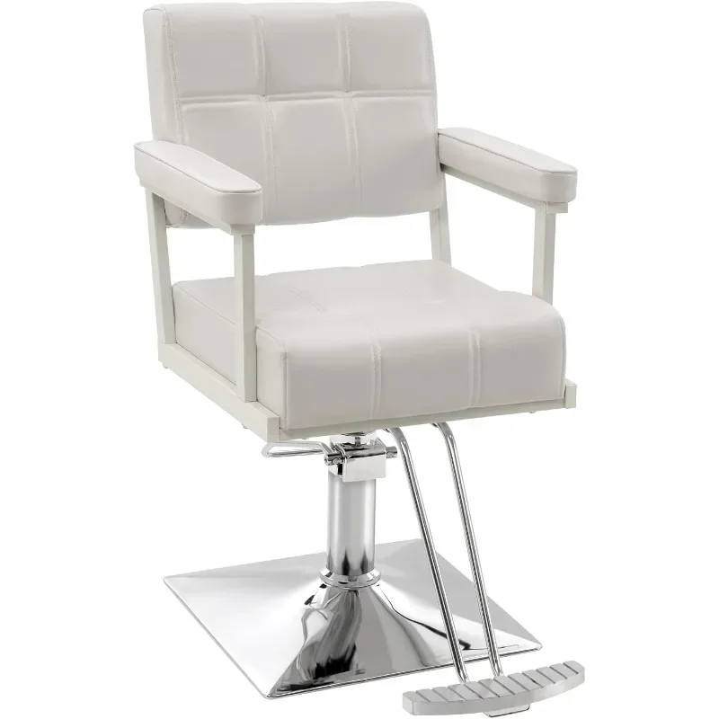 

White Classic Styling Salon Chair for Hair Stylist Hydraulic Pump Swivel Barber Chair, Beauty Shampoo Salon
