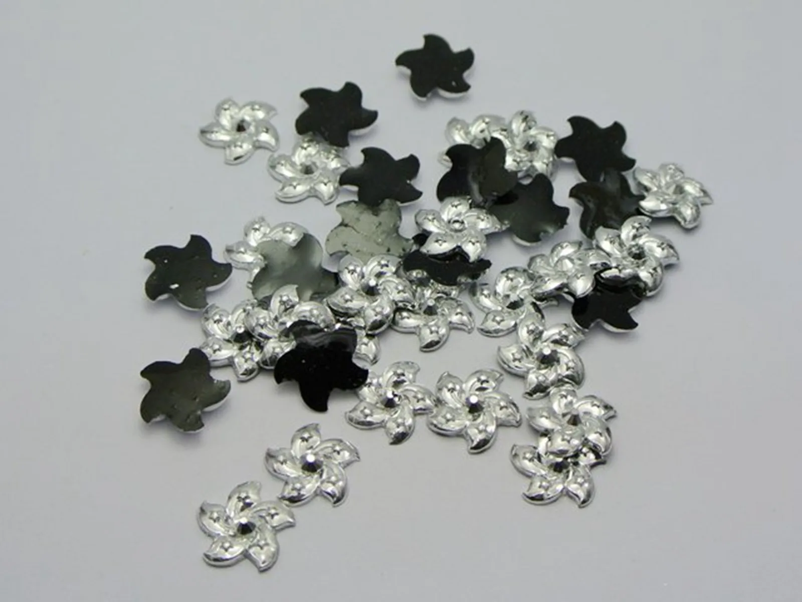 200 Silver-plate Flatback Acrylic Flatback Faceted Windmill Flower Rhinestone Gems 12mm