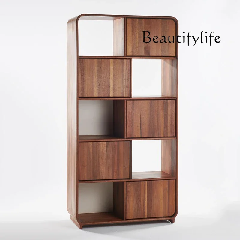 

Nordic black walnut bookcase jewelry cabinet living room solid wood shelf display rack lattice bookshelf