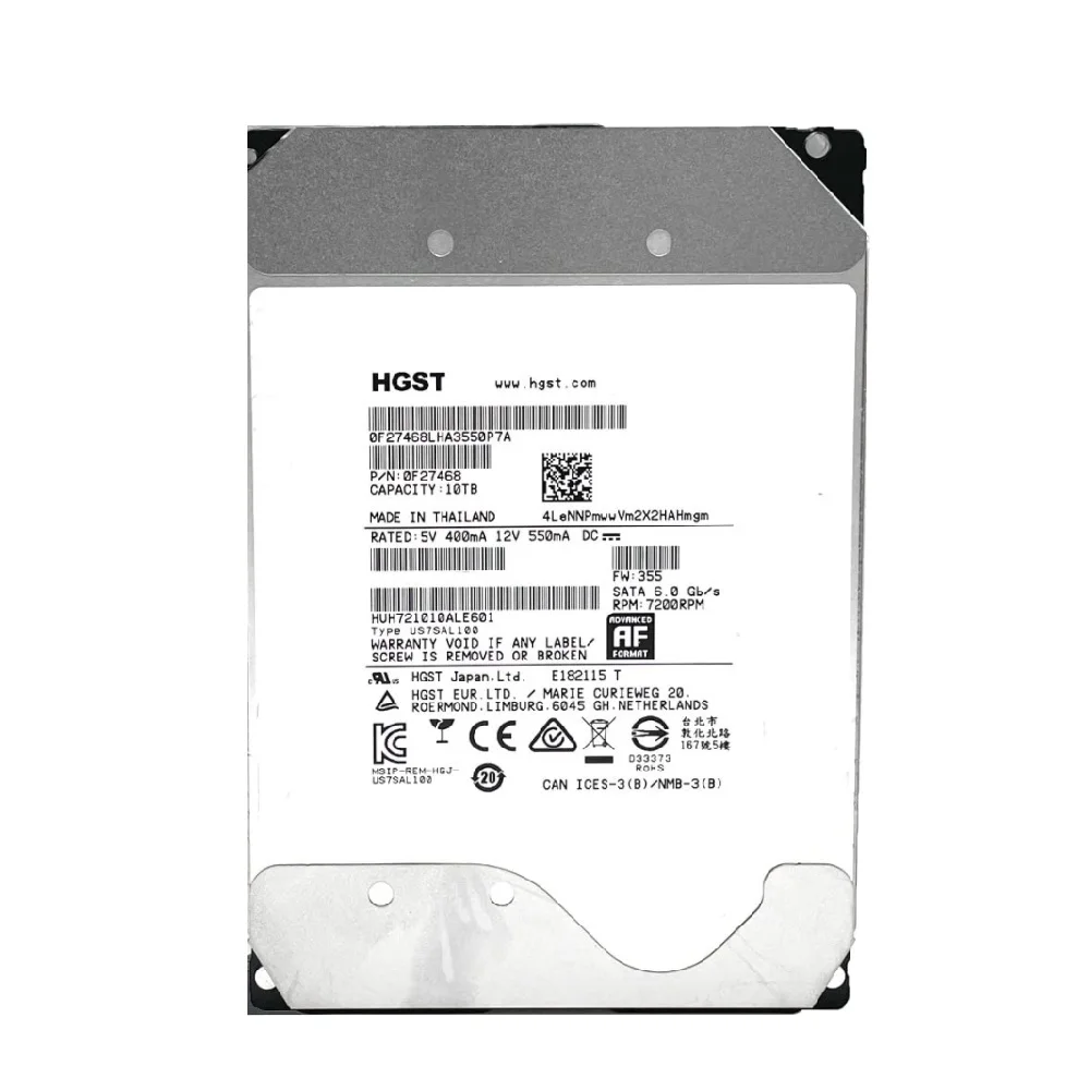 

Б/у HDD 10 ТБ HUH 721010 ALN601 Жесткий диск 3,5 дюйма, 10 ТБ SATA III, 6 Гбит/с, 7200 об/мин для HGST NAS
