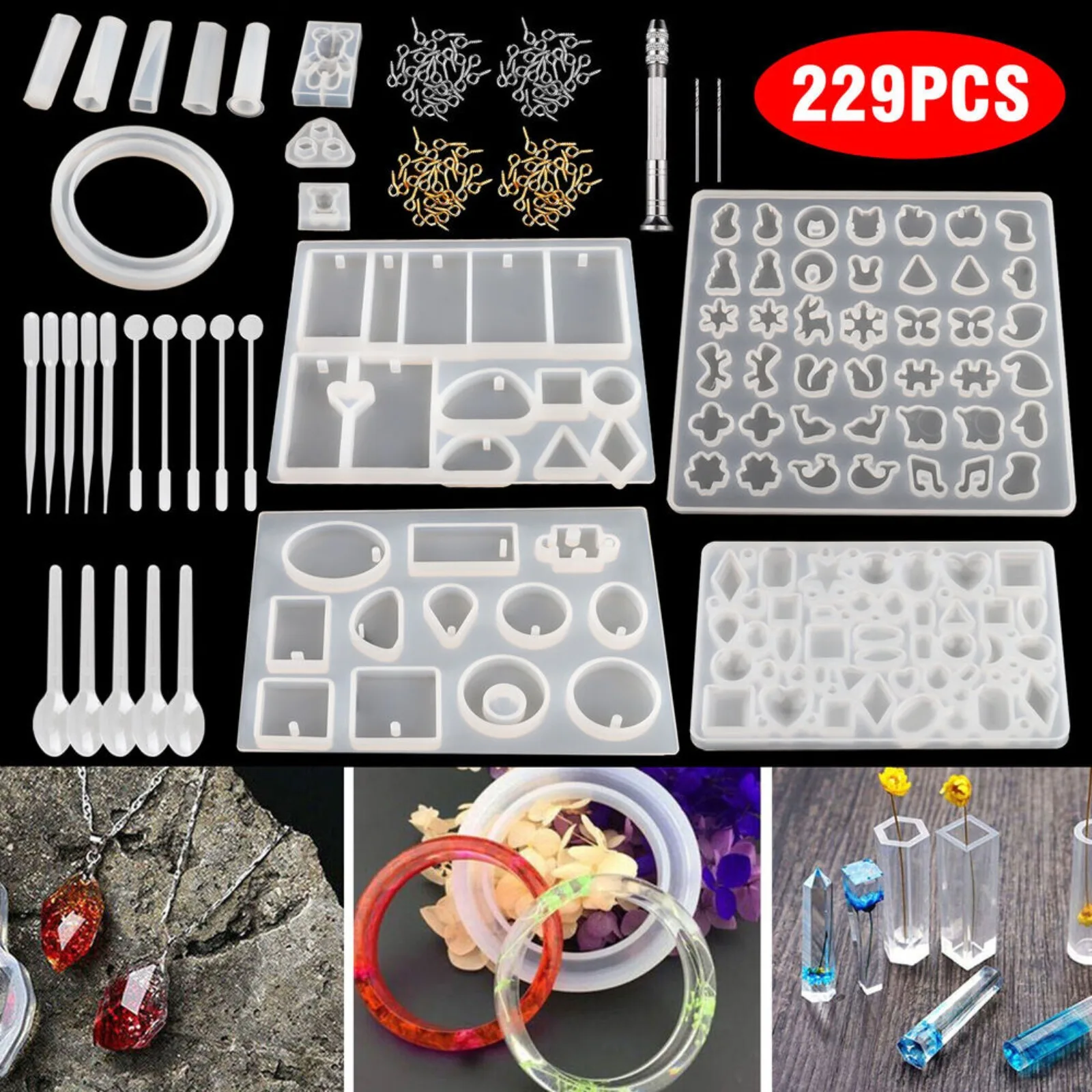 

US 229pcs Resin Casting Silicone Molds Epoxy Spoon Kit Jewelry Making Pendant Craft