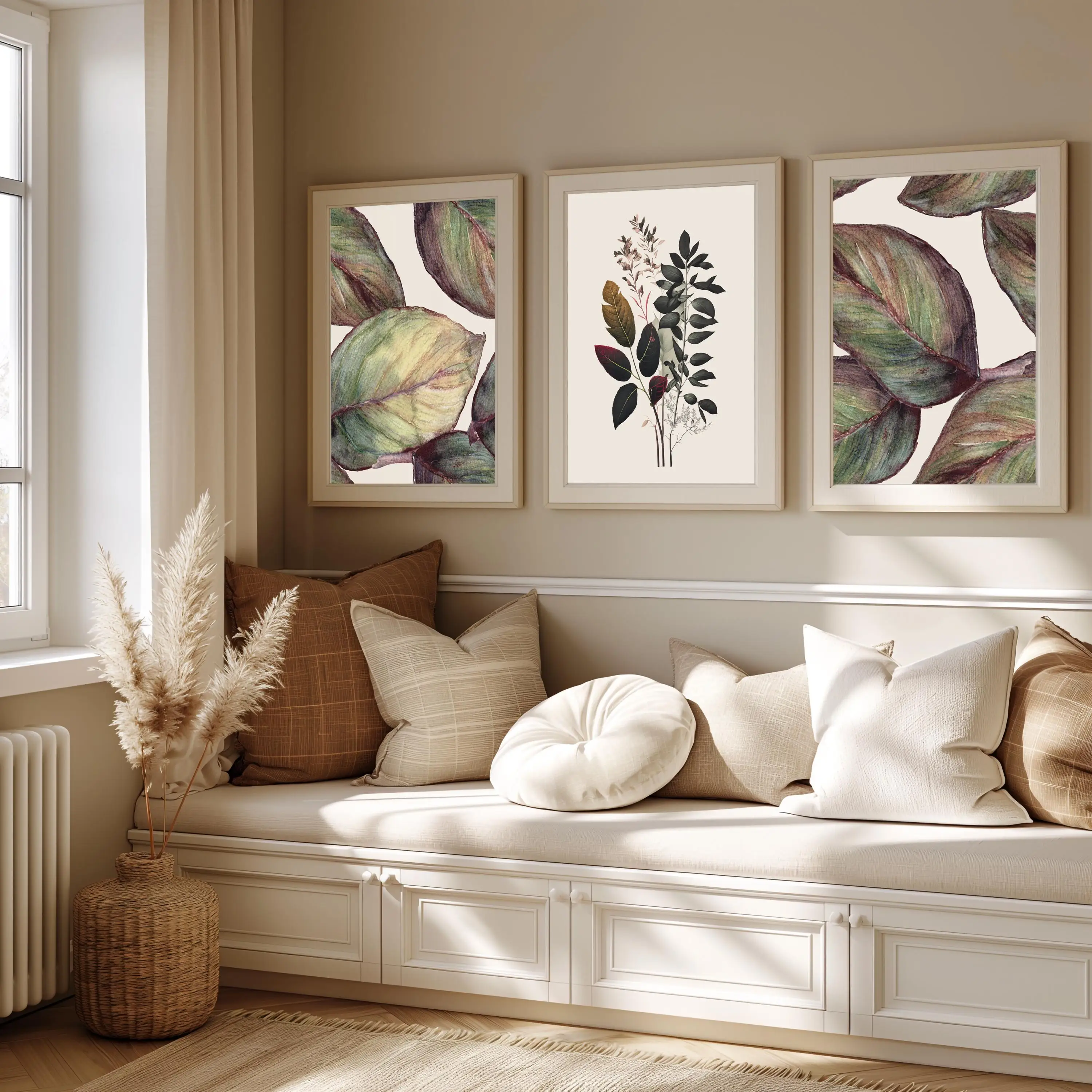 3pcs frameless Canvas Painting Minimalist Botanical Canvas Prints, Natural Plant & Flower Posters, Elegant Wall Art for Living R
