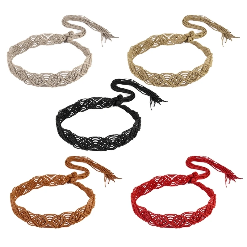 

652F Maillard Rope Weaving Belt Aesthetic Adult Bohemia Tassels Waistband Waist Decoration Girl Travel Clothing Accessories