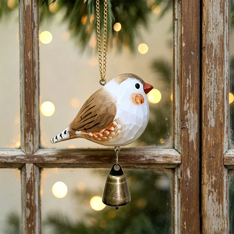Creative Hand-carved Bird Wooden Wind Chime Pendant Outdoor Courtyard Balcony Window Bird Bell Pendant Crafts Garden Decoration