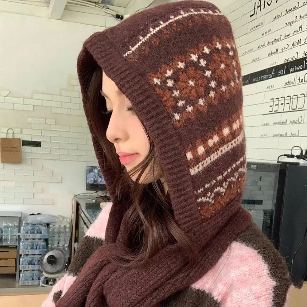 

Winter Knitted Balaclava Hat for Women Warm Shawl Hooded Hat Thick Warm Beanies One-Piece Neck Collar Scarf Cap Ski Cold Hats