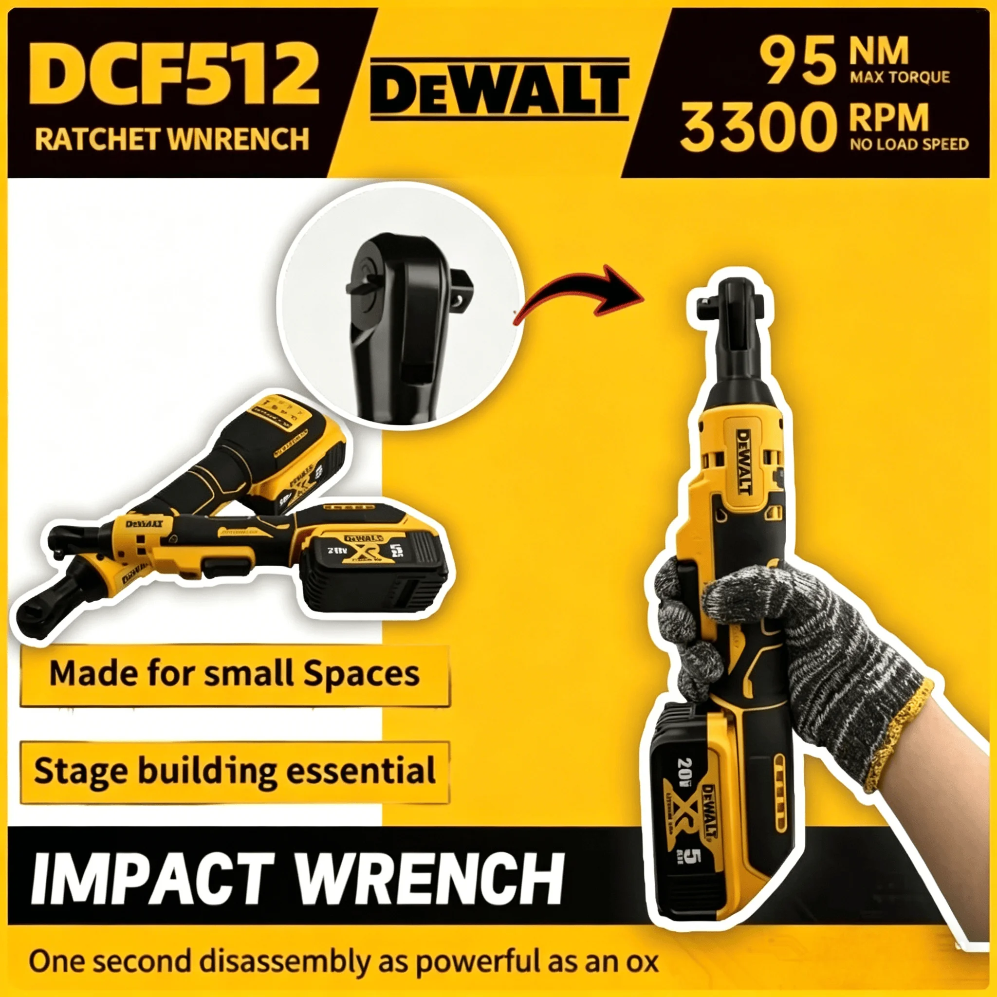 

Бесщеточный угловой гайковерт Dewalt DCF512, многофункциональный аккумуляторный гайковерт с регулируемой скоростью, совместимый с аккумуляторами Dewalt