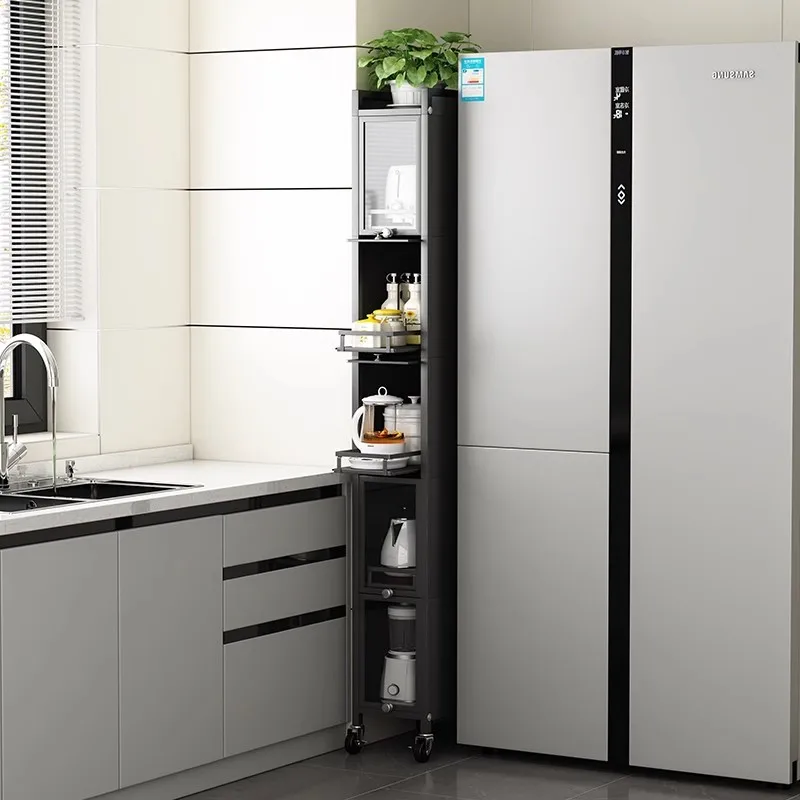 Kitchen crevice rack floor-to-ceiling multi-layer refrigerator side locker household wall pull-out gap storage cabinet