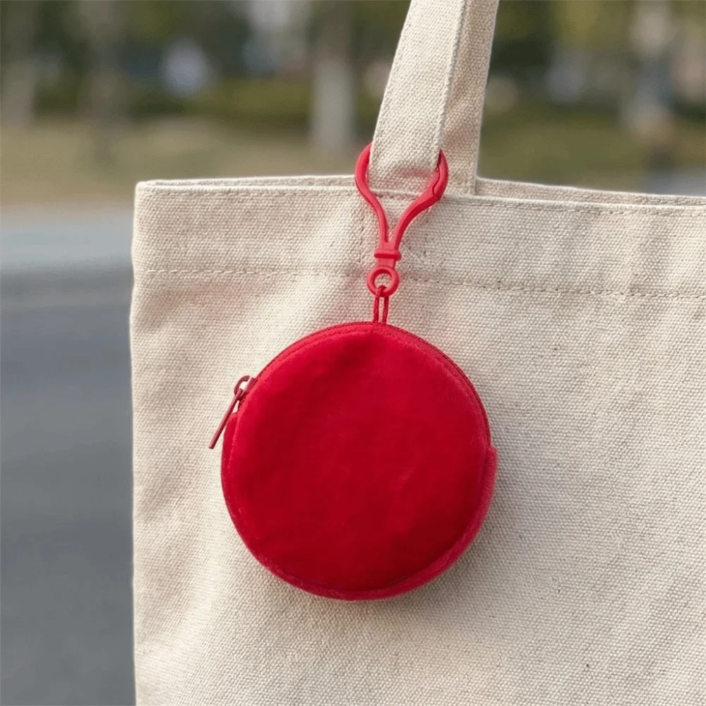 Soft Solid Color Coin Purse Round Shape ID Card Bag Minimalist Style Kawaii Style Keychain Wallet Daily