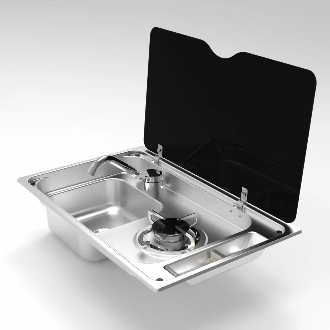 Black 304 Stainless Steel Kitchen Sink Integrated Gas StoveFor Caravan RV