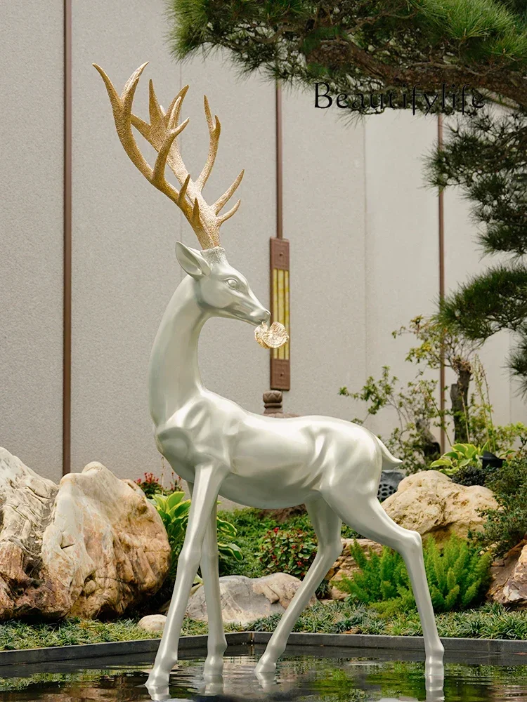 Large Floor Sika Deer Sculpture Artwork Indoor Animal Ornaments