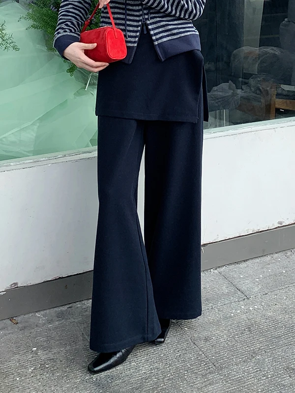 

Брюки Boran: повседневные, широкие, с эффектом двухслойности, свободного кроя, драпированные, синие, простые, с элементами комбинирования, для женщин