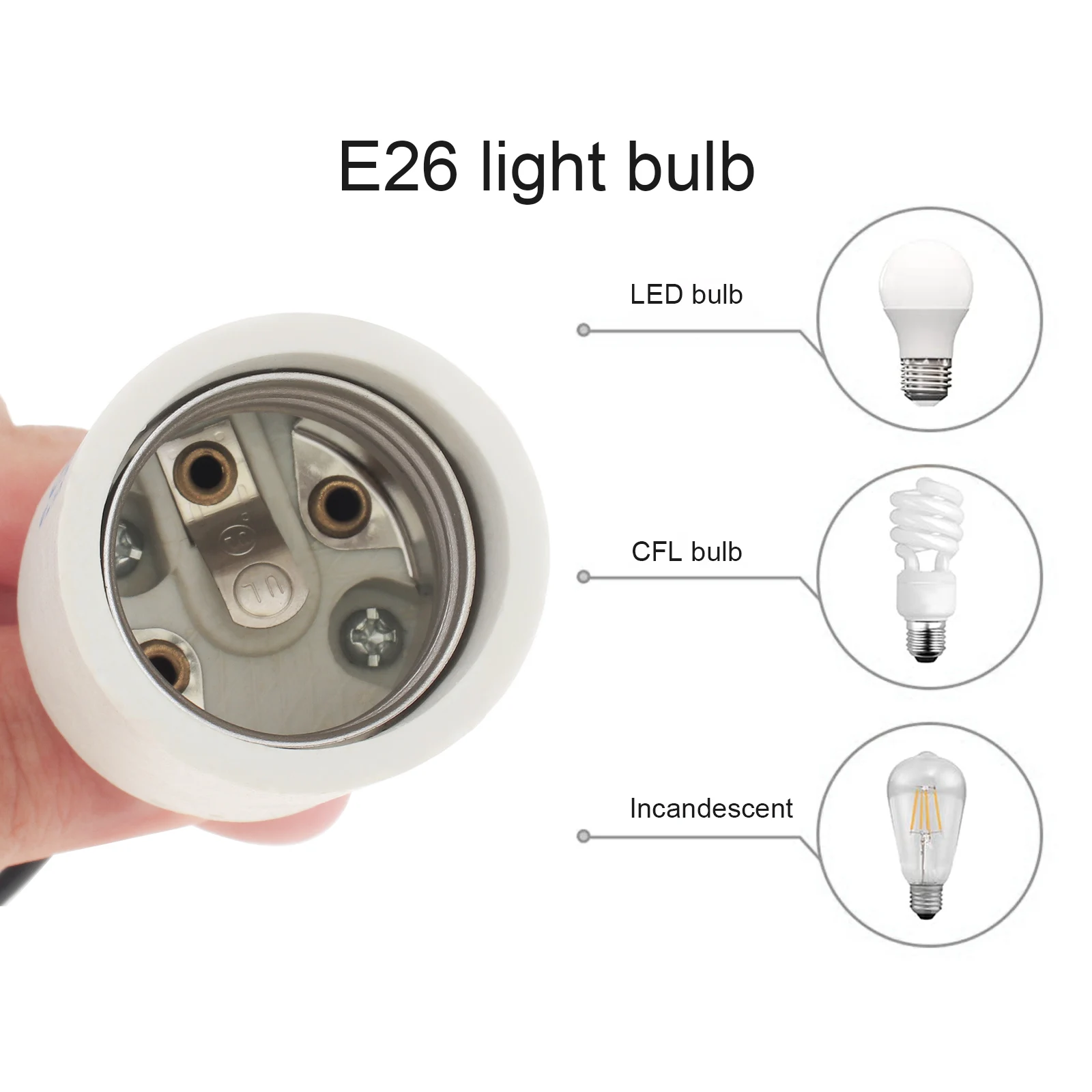 E26 Ceramic Light Socket High Temperature Resistance Porcelain Lamp Holder for Incandescent Lamp / Led Light Bulbs with Wire