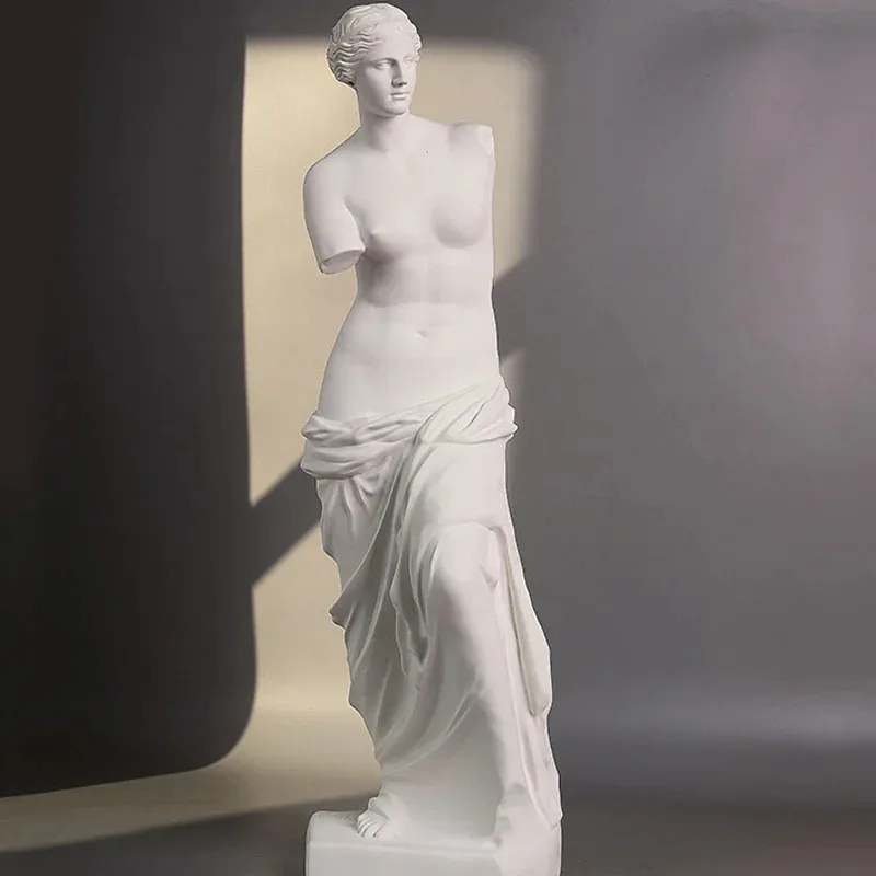Classical Venus Plaster Statue with Broken Arm, Nordic Minimalist Sculpture, White Art Room Desktop Decor Drawing Model